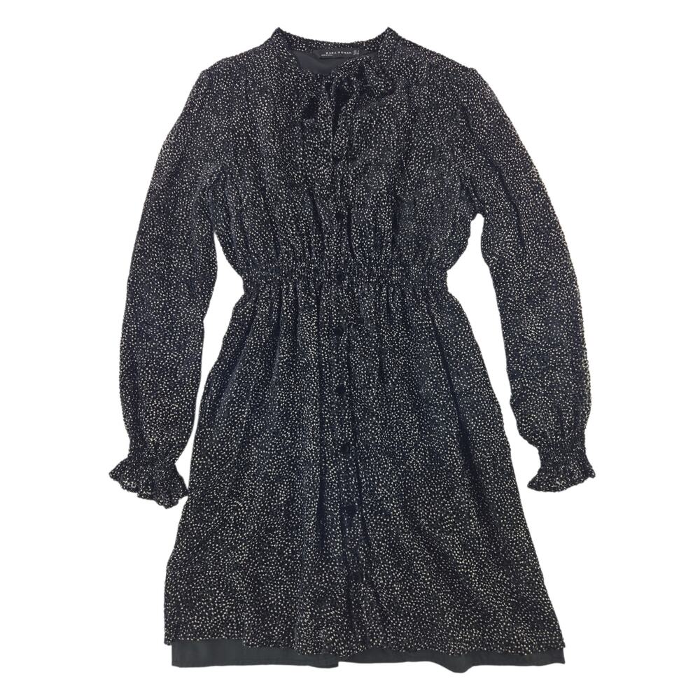 Zara  | Swiss Dot Dress with Black Velvet Accents  | Size Small